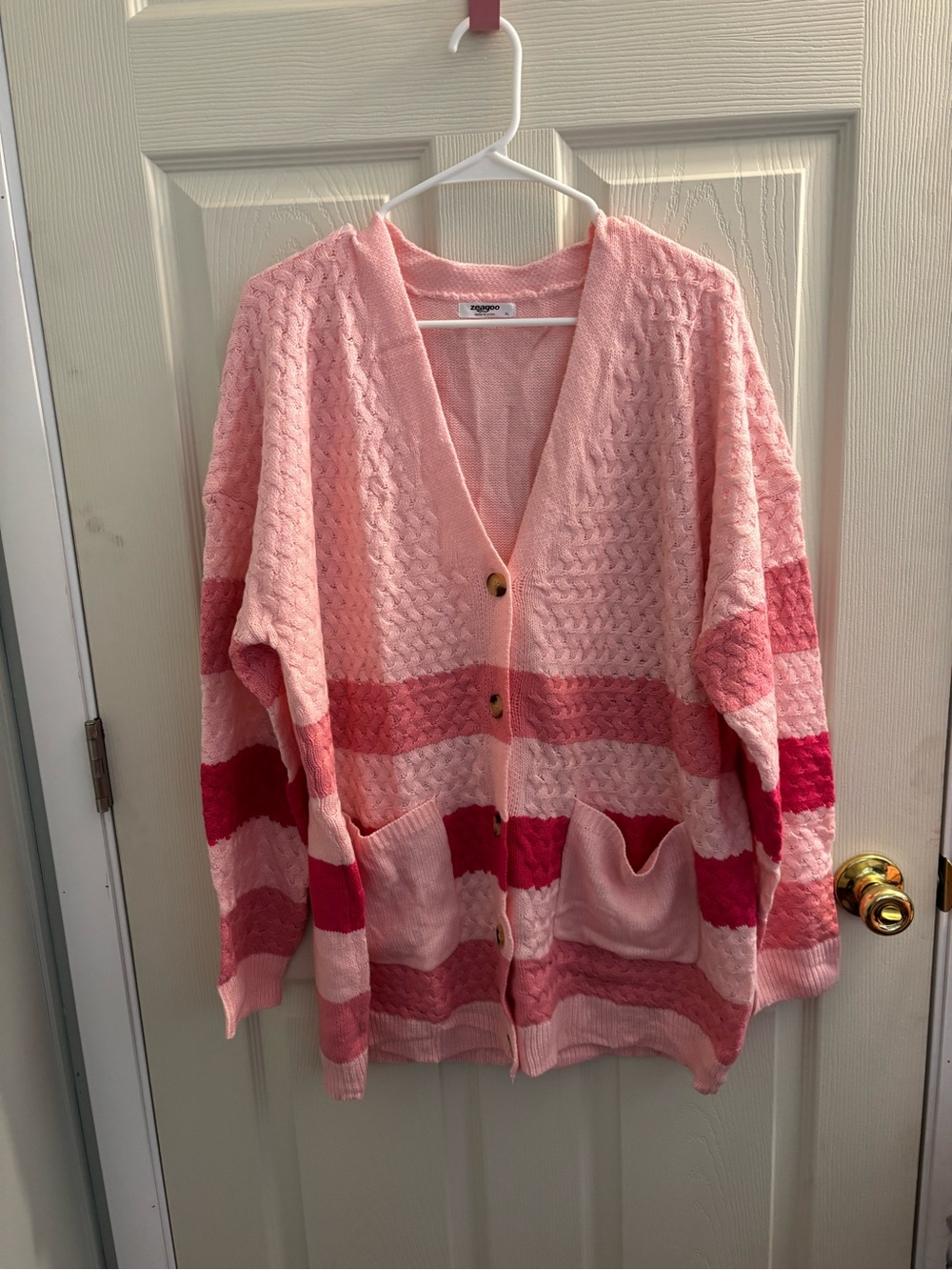 zeagoo Pink Striped Button-Front Cardigan Sweater